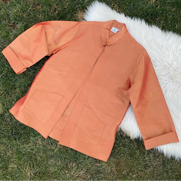 Smithsonian Institute Orange Iridescent Silk Jacket Open Front Cardigan Medium - Picture 2 of 7
